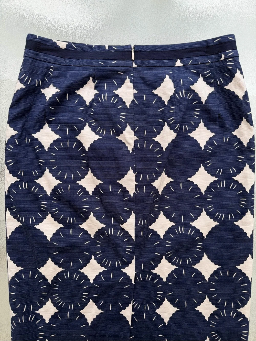 Boden Navy and White Floral Geometric Pencil Skirt